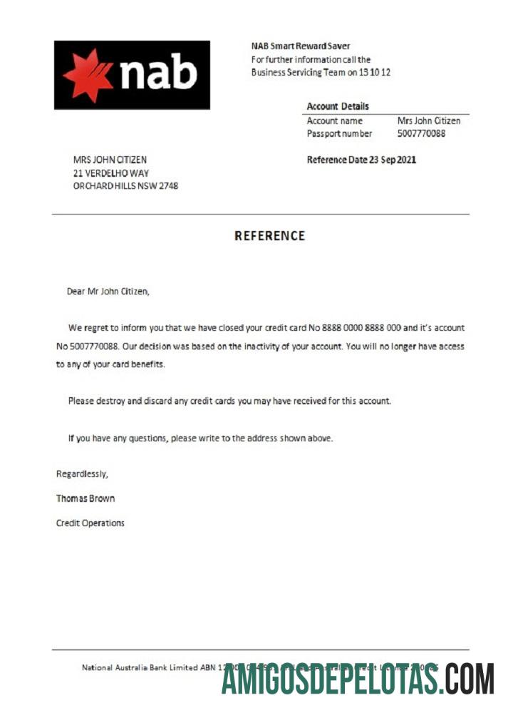 Referência de fechamento de Nab dos EUA exemplo